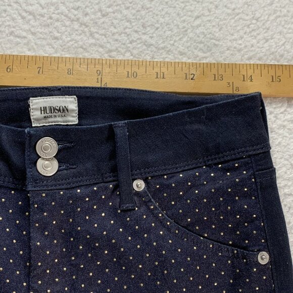 Hudson Women's Collin Vice Versa Skinny Polka Dot Denim Jeans 27 Airw Blue Gold - Picture 7 of 11